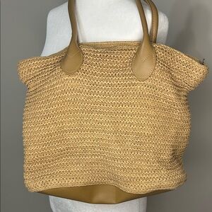 Woven Straw Tote Bag in Tan